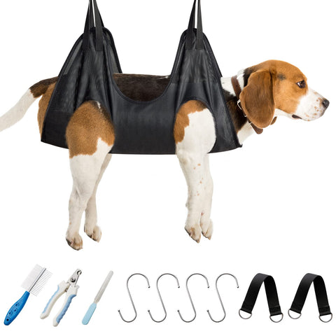 EXQ Home Pet Grooming Hammock for Dogs & Cats,Pet Grooming Sling Helper Holder,Dog Grooming Harness for Nail Trimming, Washing and Grooming,Dog Grooming Kit with Nail Clippers/Trimmer, Nail File,Comb Large Black