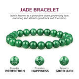 Crystal Vibe Stretchable Beaded Jade Bracelet 8mm - Bring Good Luck, Wealth, Prosperity and Happiness - Healing Crystal Green Jade Bracelet for Women Men
