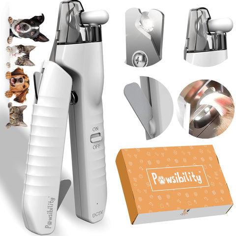 Pawsibility - Reinvented Pet Nail Clippers for Your Pal - Ultra Bright LED Light for Bloodline | Razor Sharp and Durable Blade | Vets Recommended Trimming Tool for Dogs and Cats White