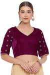 Janasya Women's Purple Velvet Stitched Blouse