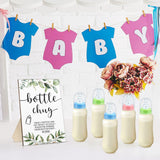 Cool Baby Shower Games Bottle Chug Sign Wooden Greenery Baby Gift Sets Gender Reveal Party Favors and 12 Pcs Baby Bottle Shower Favor Baby Bottles for Baby Shower Games Gender Reveal