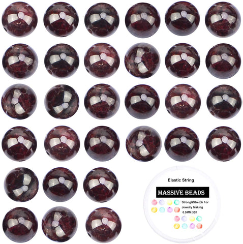 100Pcs Natural Crystal Beads Stone Gemstone Round Loose Energy Healing Beads with Free Crystal Stretch Cord for Jewelry Making (Garnet, 8MM) Garnet