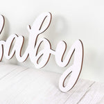 Wood Baby Sign, White Party Banner for Baby Shower Decorations, Birthday Party, Gender Reveal Backdrop, Wall Decor by QIFU