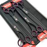 8.0 inches Professional Dog Grooming Scissors Set Straight & thinning & Curved & chunkers 4pcs in 1 Set (with Comb)