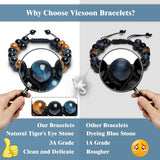 Vicsoon Bracelets for Men Women, Triple Protection Bracelet with 8mm Blue Yellow Tigers Eye Black Obsidian, Adjustable Healing Stone Handmade Bracelet, Beads Crystal Jewelry Bring Luck and Happiness Blue Yellow Black