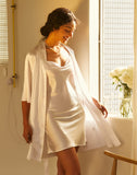 Ekouaer Women's Satin Robe Set Sexy Nightgown with Robes Silk Pajama Set 2 Pieces Lingerie Cowl Neck Cami Sleepwear Sets White X-Large