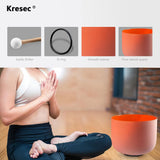 Kresec Orange 9 Inch Crystal Singing Bowl D Note (±40 cents) Sacral Chakra with O-ring and Mallet for Meditation, Yoga, Spiritual and Body Healing and Energy Cleansing Orange D Note