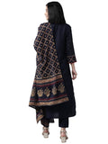 INDO ERA Women's Cotton Blend Embroidered Straight Kurta Trouser with Dupatta Set(Navy Blue_KH4NB2135_XS to 2XL-Size)