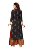 madhuram textiles Women's Straight and 3/4th Sleeves Fully Stitched Plain Printed Slab Rayon Kurtis and Knee Length with Round Neck Long Kurti with Skirt Set