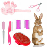 7 Pieces Rabbit Grooming Kit with Rabbit Grooming Brush, Small Pet Nail Clippers and Pet Hair Remover, Pet Shampoo Bath Brush with Adjustable Ring Hand Strap for Small Rabbit, Hamster, Bunny Pink