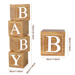 Baby Shower Boxes Birthday Party Decorations - 4 Wood Grain Brown Stereoscopic Blocks with BABY Letter,1st Birthday Balloon Boxes,Teddy Bear Boys Girls Baby Shower Supplies, Gender Reveal Backdrop Brown Boxes