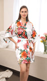 QXQTER Peony Floral Silky Satin Robe Wedding Bridal Party Bride Bridesmaid Robes for Women Dressing Gown Kimono Robe White Large-X-Large