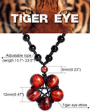 Jewever Tiger Eye Necklace Pendant Handmade Star-Shape Adjustable Energy Gemstone Healing Crystal 12mm Beads Unisex Red