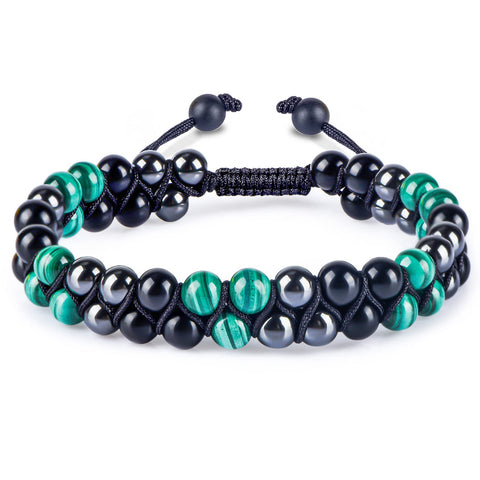 GENASTO Malachite Crystal Black Obsidian Bracelet Hematite Beads Bracelet Genuine Green Healing Crystal Stone Jewelry for Men Women