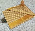 YETTALAN® Women's Cotton Saree Kerala Traditional Kasavu Saree with Running Blouse (Small Checked)