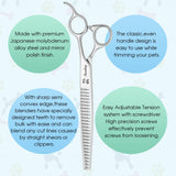 Recubay Dog Cat Scissors for Grooming, Pet Shears for Thick Coats and Matted Hair, Thinner Curved Straight Chunker Stainless Steel Shears 8" Chunker Silver
