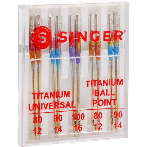 SINGER 04806 Titanium Universal Regular and Ball Point Machine Needles Combo Pack, 8-Count Sizes 80/12, 90/14, 100/16 8.0