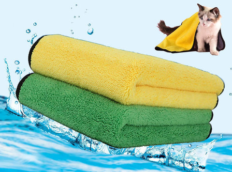 Kwispel 2 Pack Dog Towels Super Absorbent Pet Bath Towel Microfiber Dog Drying Towel for Small Dogs and Cats, Machine Washable, 11.8Inch x 23.6Inch, Yellow-Grey & Green-Grey 2 x Small