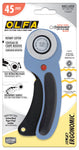 OLFA 45mm Ergonomic Rotary Cutter (RTY-2DX/PBL) - Rotary Fabric Cutter w/ Blade Cover & Squeeze Trigger for Crafts, Sewing, Quilting, Replacement Blade: OLFA RB45-1 (Pacific Blue)