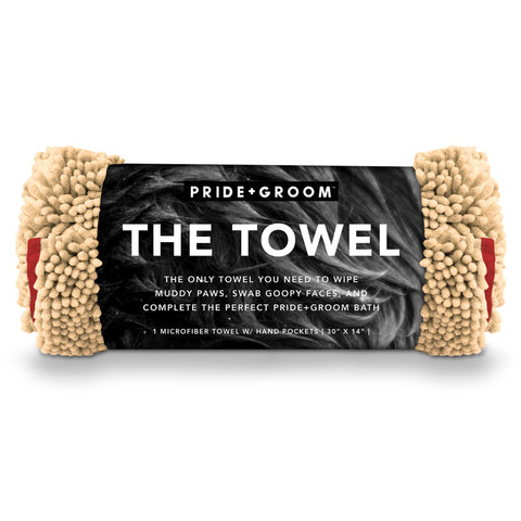 PRIDE AND GROOM The Towel – Thick, Soft, Super Absorbent Microfiber Towel for Dogs & Pets That is Odor Resistant, Quick Drying, Holds 7 Times its Weight in Water and Has Dual Pockets for Your Hands
