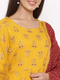 KIPEK Women's Rayon Round Neck Anarkali Kurta with Dupatta in Mustrad Yellow Color Latest Kurti Designed for Casual Function wear Comfy and Smooth in Any Occasions