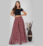 RATAN Women’s Georgette Flared Freesize Sharara Palazzo Pant with Lining M Maroon