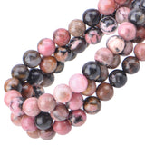 100Pcs Natural Crystal Beads Stone Gemstone Round Loose Energy Healing Beads with Free Crystal Stretch Cord for Jewelry Making (Pink Black Rhodonite, 6MM) Pink Black Rhodonite