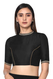 RENE Women's Silk Solid Half Sleeve Blouse (D-1005170-BLACK-32_Black_32)
