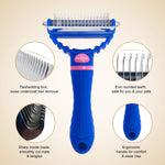 Azzyym Pet Grooming Brush for Cats/Dogs, 2 in 1 Dematting Comb & Deshedding Tool Undercoat Rake Removing Knots, Mats and Tangles, Extra Wide (Blue) Blue