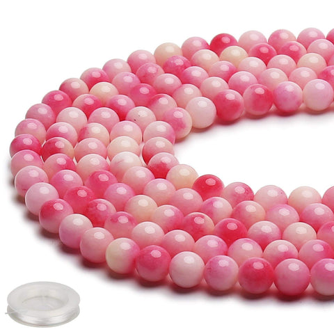 70PCS Natural 8MM Healing Gemstone, Peach Jade Energy Stone Round Loose Beads, Semi-Precious Crystal Beads with Free Elastic String for Jewelry Making DIY