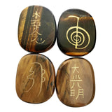 Loveliome 4 Pcs Tiger's Eye Engraved Chakra Stones Healing Crystal Reiki Balancing Palm Stone, 25mm Brown-tiger's Eye