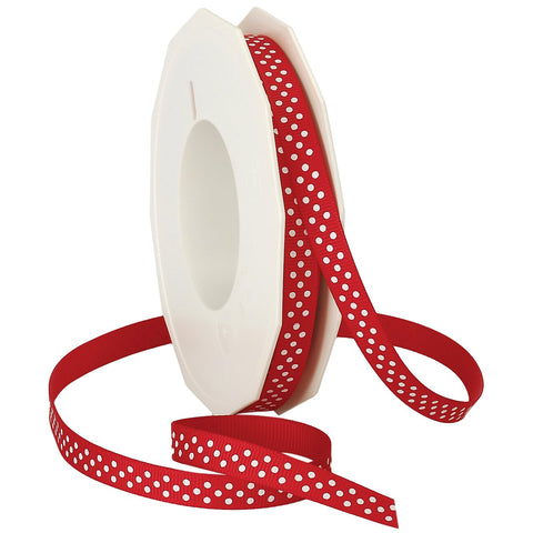 Morex Ribbon Swiss Dot Polyester Grosgrain Ribbon, 3/8-Inch by 20-Yard Spool, Red 3/8-In x 20-Yd