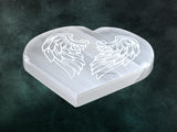 Selenite Crystal Charging Plate For Crystals And Healing Stones, 4.5" Selenite Crystal Plate Engraved Angel Wing Coaster For Home Office Table Decor (Selenite Heart)