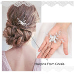 Gorais Flower Bride Wedding Hair Pins Silver Leaf Bridal Hair Pieces Rhinestone Hair Accessories for Women and Girls (Pack of 3) (A-Silver) A-Silver