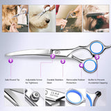 SUMCOO Dog Cat Grooming Scissors with Safety Round Tips, Heavy Duty Titanium Stainless Steel Professional Pet Grooming Trimmer Kit 4 in 1-Thinning Curved, Straight Shears with Comb for Cats and Dogs Set of 4