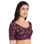 JISB Women's Silk Cotton Stitched All Over embrodered Saree Blouse with Short Sleeve