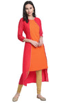 Janasya Women's Orange Jacket Style Poly Crepe Kurta