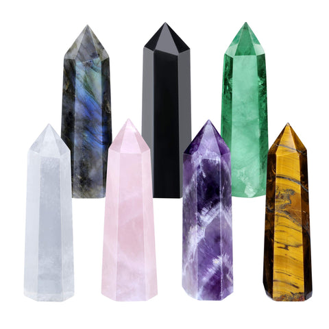 CrystalTears Healing Crystal Wands 2.5" Hexagonal Crystal Tower Quartz Crystals Stones Points Gemstone Wand Set for Meditation Reiki Healing Crystal Therapy 7pcs Crystal Wand 2.4"-2.8"