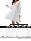 Womens 2023 Swiss Dot Mini Dress Bell Short Sleeve V Neck Chiffon Wrap Elastic High Waist Casual Swing A Line Dresses White-long Sleeve Large