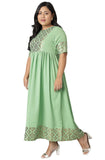 XL LOVE - By Janasya Women's Plus Size Green Poly Crepe Kurta