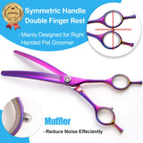 7 Inch Downward Curved Dog Grooming Scissors Thinning Texturizing Shears Professional Safety Blunt Tip Trimming Shearing for Dogs Cats Face Paws Limbs Japanese Stainless Steel Purple