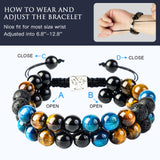 Handmade Healing Protection Bracelets for Men and Women, Tiger Eye Lava Rock Obsidian Beads Bracelet, 8MM Double Layer Crystal Stones Bracelet Jewelry Valentine’s Day Gift Bring Luck and Health Double Layer Protection Bracelet