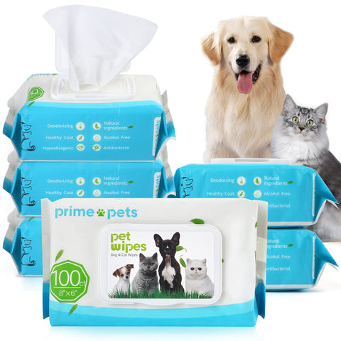 Dog Grooming Wipes, 600 Count 6x8Inch Deodorizing Wipes for Dogs & Cats, 100% Fragrance Free, Natural Pet Wipes for Cleaning Faces Bums Eyes Ears Paws Teeth, Dog Wipes 6 Packs-600 Wipes Total
