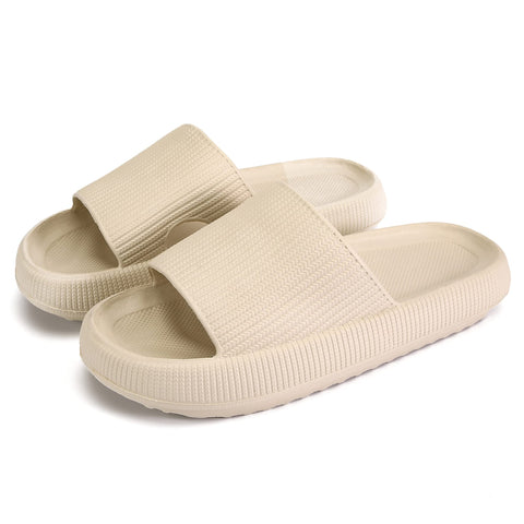 rosyclo Cloud Slippers for Women and Men, Massage Shower Bathroom Non-Slip Quick Drying Open Toe Super Soft Comfy Thick Sole Home House Cloud Cushion Slide Sandals for Indoor & Outdoor Platform Shoes 7-8 Women/6-7 Men Tan