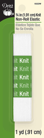 Dritz 9322W Non-Roll Knit Elastic, 3/4-Inch x 1-Yard, White