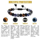 evil eye bracelets （evil eye, tigers eye,hematite, obsidian）A handmade beaded crystal healing bracelet that can bring luck, happiness and protection(8mm adjustable) 8mm adjustable