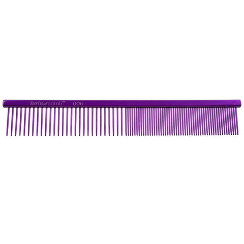 Chris Christensen 5in Face and Feet Fine/Coarse Butter Comb, Groom Like a Professional, Rounded Corners Prevent Friction and Breakage, Solid Brass Spin with Steel Teeth, Chrome Finish, Purple