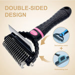 Azzyym Pet Grooming Brush for Dogs & Cats, 2 in 1 Dematting & Deshedding Undercoat Rake Comb Effective Removing Knots, Mats and Tangles Black