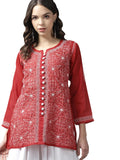 Ada Women's Hand Embroidered Lucknowi Chikankari Cotton Straight Short Top Kurti A178625