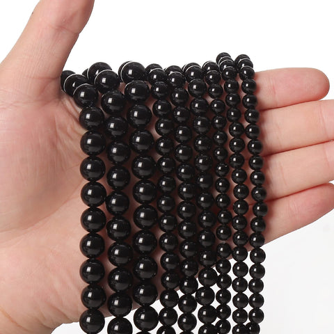 35pcs 10mm Natural Black Onyx Agate Gemstone Beads Energy Healing Crystal Round Loose Stone Beads for Jewelry Making, DIY Bracelets Necklaces
